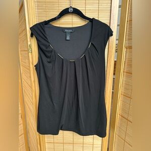 White House Black Market Ruched Sleeveless Black Blouse
